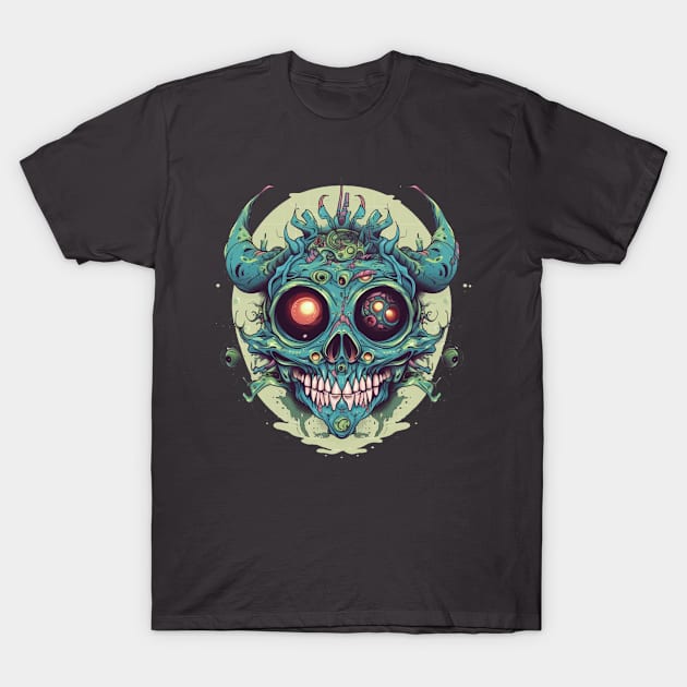 scary demon skull T-Shirt by Black Dream Cat